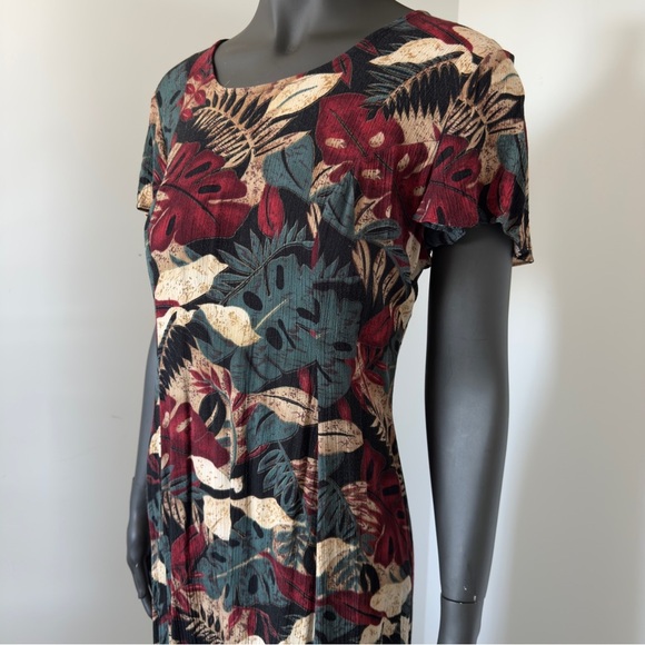 ⚪️ Tropical Leaf Print Midi Dress | Lace-Up Back | Size M - Picture 2 of 7